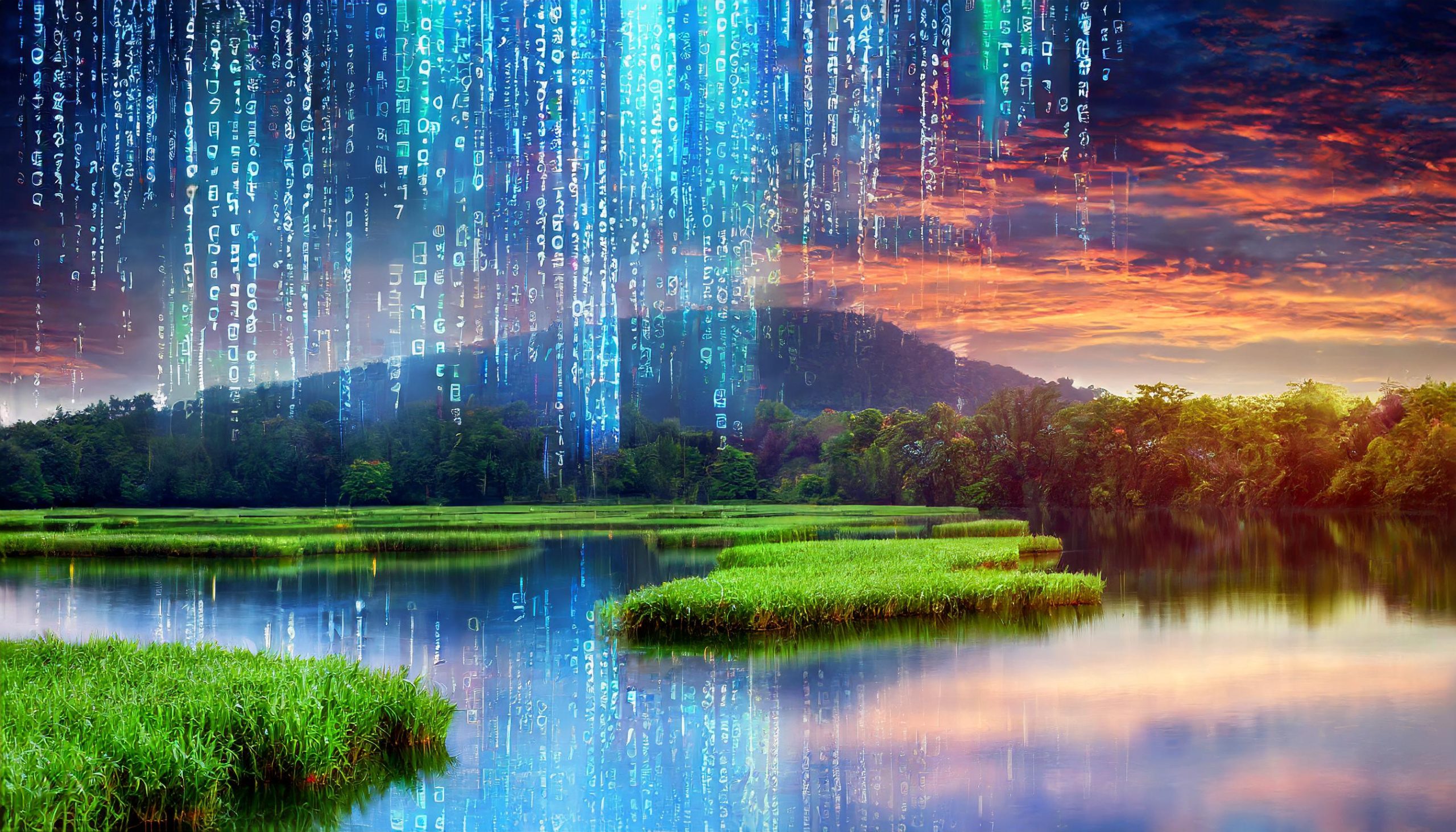 Firefly beautiful abstract landscape with code 17777